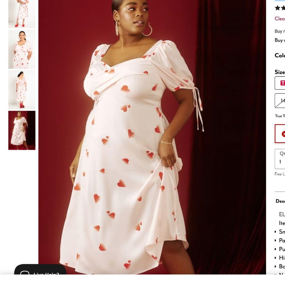 Eloquii Puff Sleeve Satin Dress Pink Heart Print Dress 18 - Picture 2 of 6
